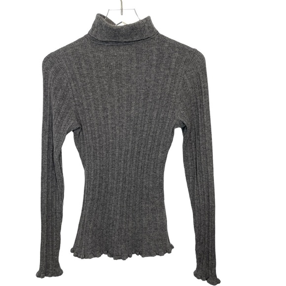 Paige Grey 100% Cashmere Turtleneck Sweater Wide Ribbing Lettuce Hem/Cuffs Sz S - Picture 7 of 15